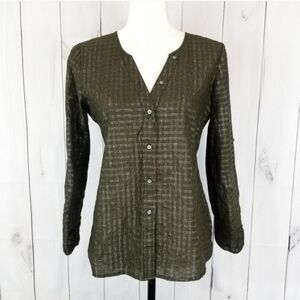 Eliot Green Metallic Plaid Button Down Shirt